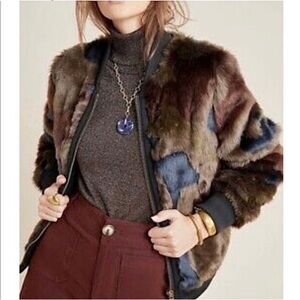 Anthropologie Marrakech Alyssa Camo Faux Fur Bomber Jacket Sz Small